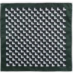 Ted Baker Dark Green Print Geometric Print Pure Silk Pocket Square Handkerchief